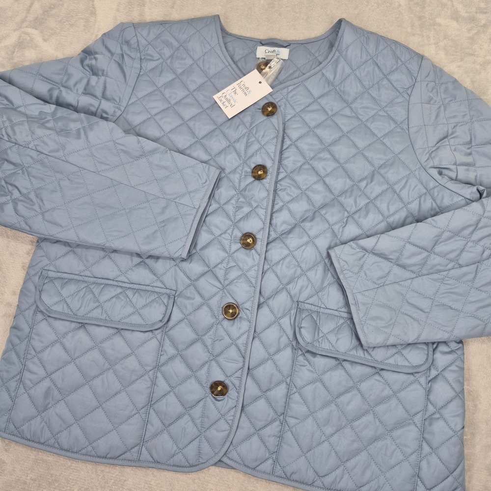 NWT Diamond Quilted Jacket Women's XXL Light Blue Full Button Front Pockets 2XL